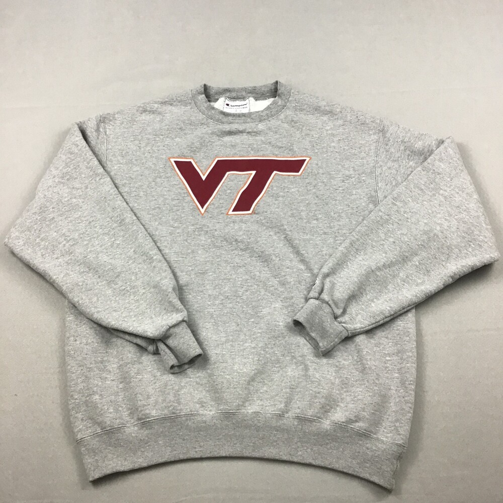 Virginia Tech Hokies Sweatshirt Men Large Gray NCAA College Champion Crewneck L